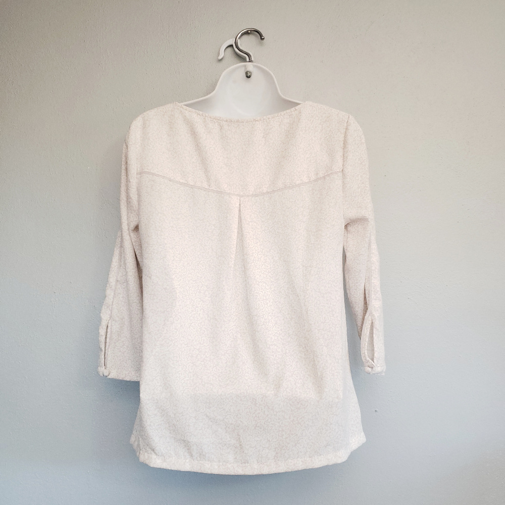 LC Lauren Conrad Cream Floral Button Front 3/4 Sleeve Top XS - Picture 4 of 5
